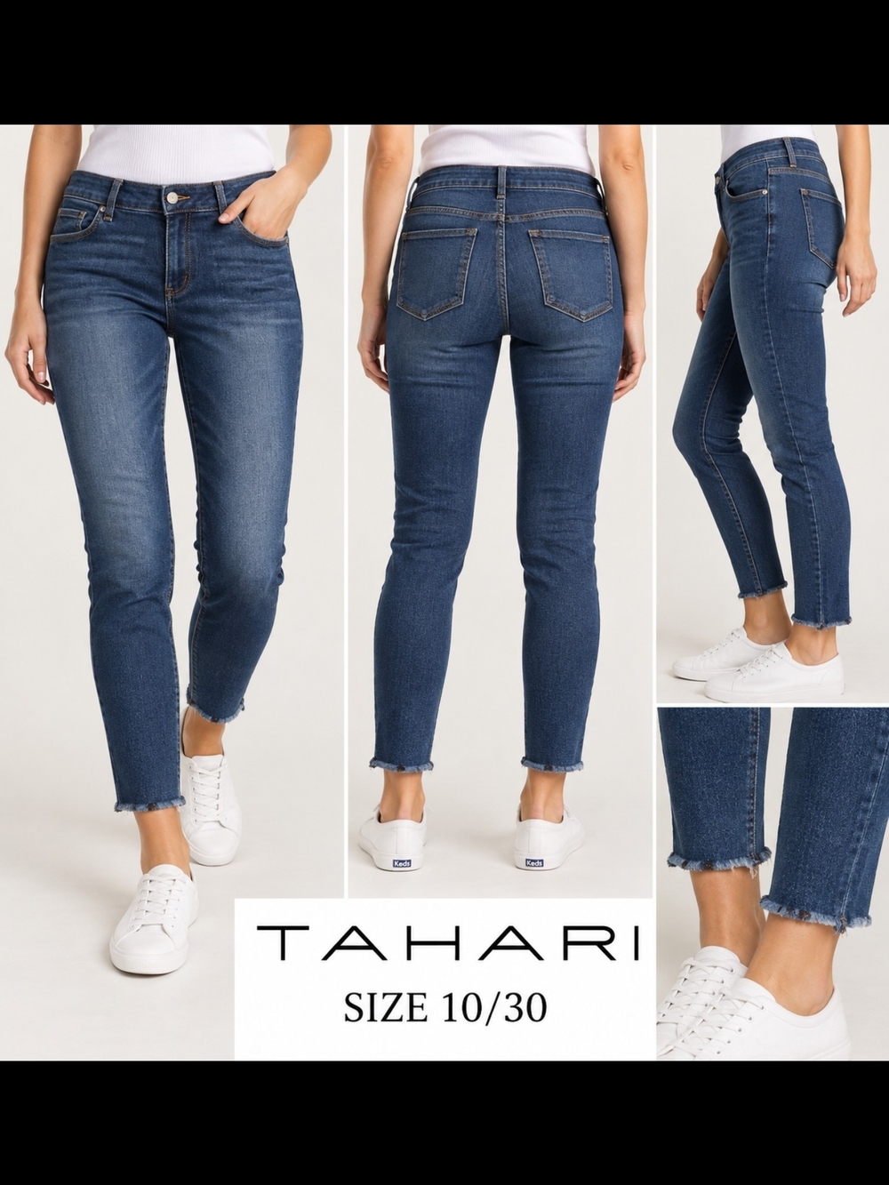 Tahari Dark Blue Ankle Crop Slim Straight Jeans